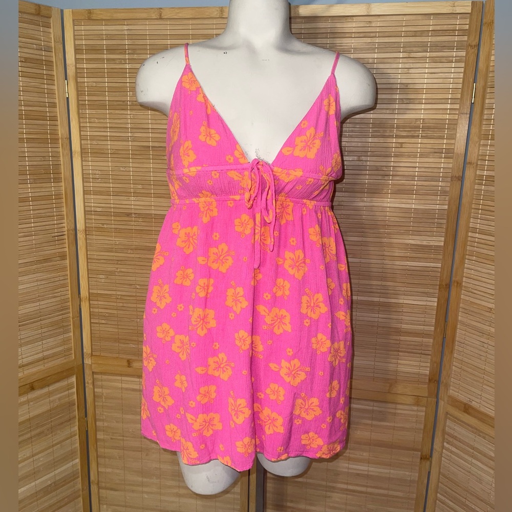 Garage orange pink floral babydoll short dress mini dress adjustable straps S